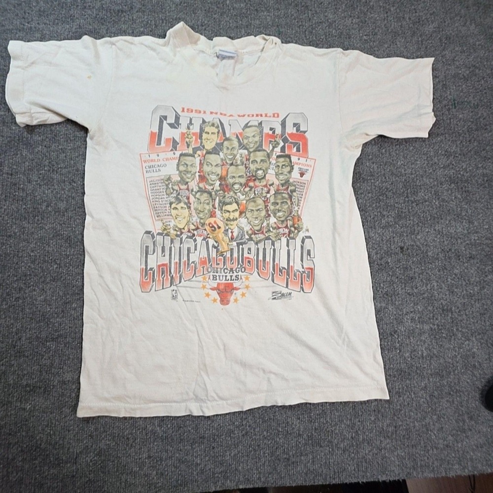 Vintage Chicago Bulls Shirt Mens Medium White NBA Basketball Salem 1991 Champs